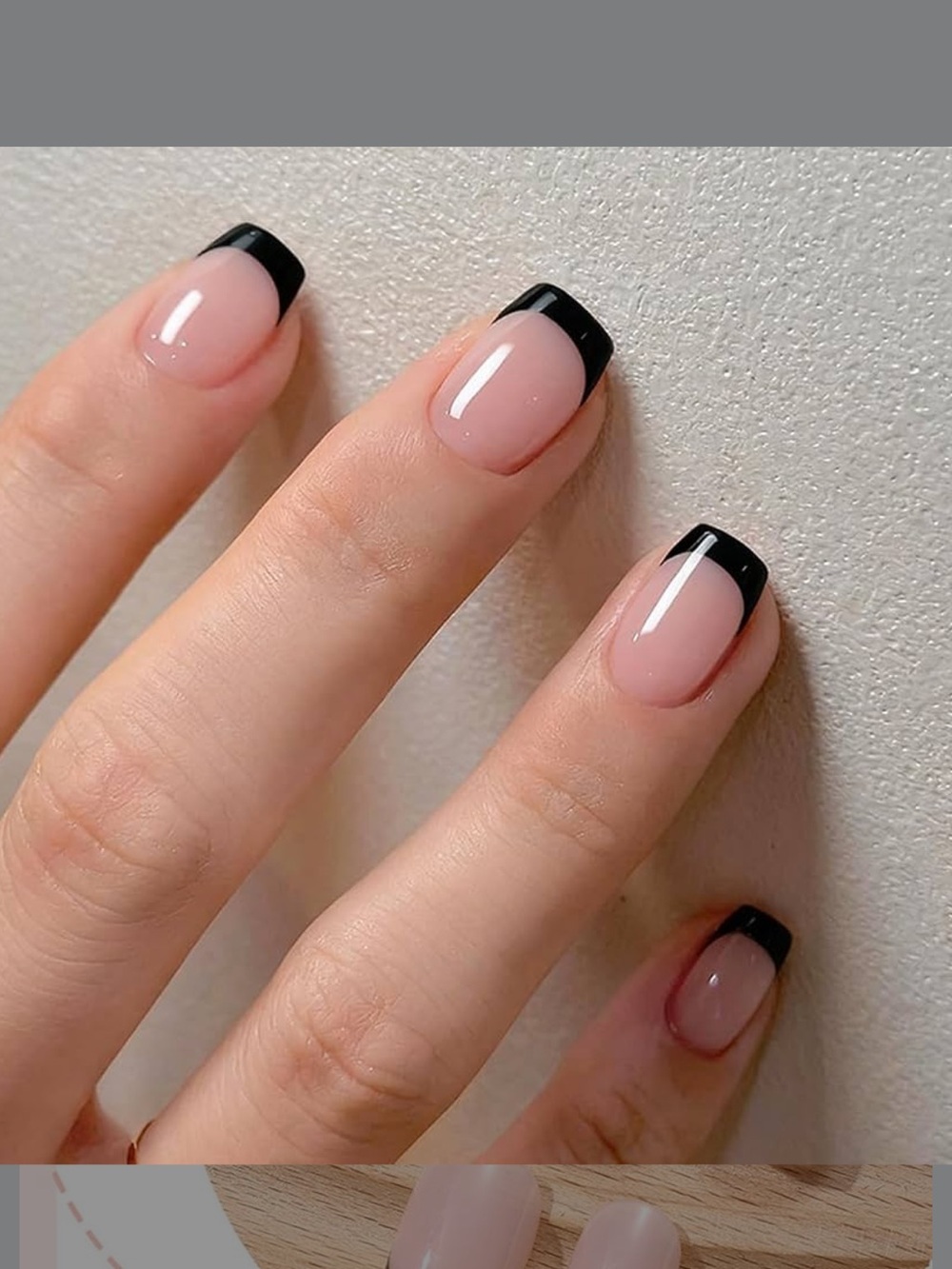 Short Press on Nails Square Black French Fake Nails Press Ons